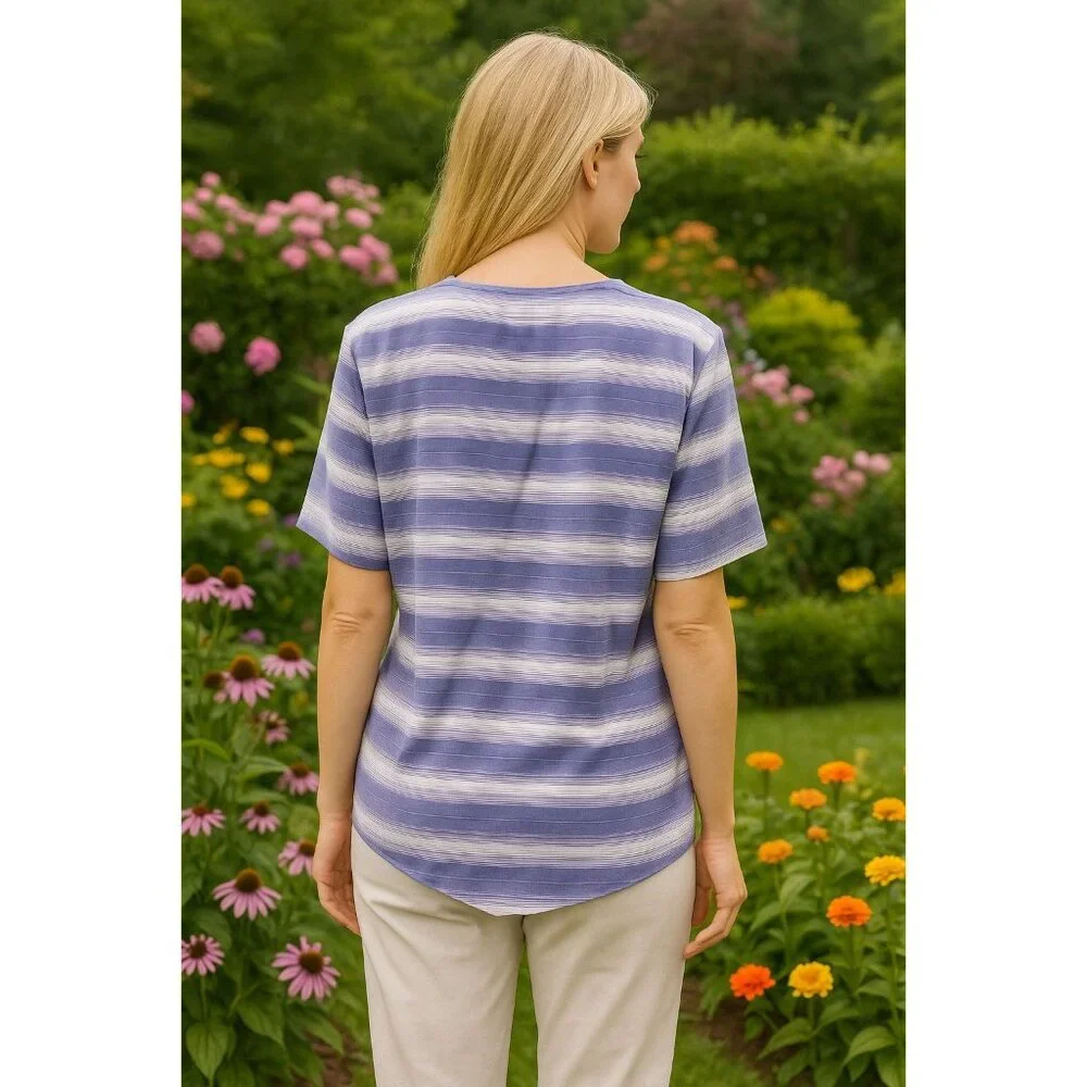 Alfred Dunner Size 16 Lavender Stripe Button Blouse Cottagecore Soft Grunge Rayo - Picture 4 of 10